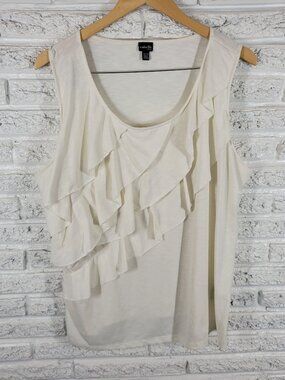 Rafaella 3X White Ruffle Sleeveless Top Round Neck Stretch Plus Size WHI17E